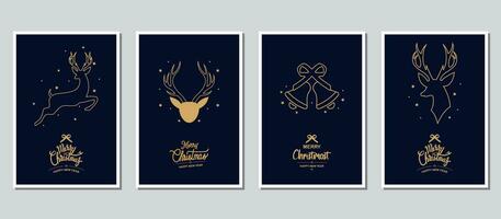 Merry Christmas modern card set elements greeting text vector