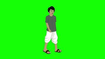 villaggio uomo ciclo di camminata cartone animato verde schermo animazione video