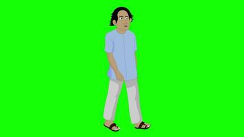 Cartoon male character walk-cycle green screen video