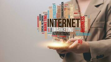 Internet marketing concept on virtual screen. Business, internet and technology concept. photo