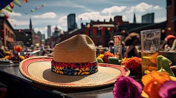 Fresco cóctel con sombrero en el mesa ai generativo foto