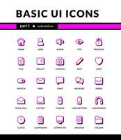 basic ui icons neubrutalism style for ui mobile interface essential collection set icons with shadow vector