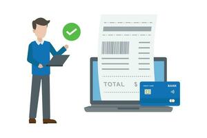 contactless payment illustration of man paying bill with laptop online vector