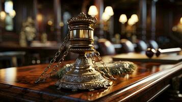 Judge gavel on the table. The concept of justice and corruption photo