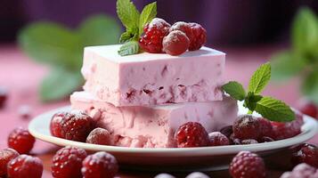 Pink sweet delicious berry dessert marshmallow with cherry and raspberry photo