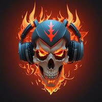 fire skull head wearing gamer head set, esport gaming mascot and logo, AI generated photo