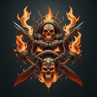 head skull fire mascot and esport gaming logo, AI generated photo