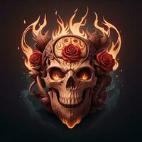 fire mascot skull head and rose, esport game logo, banner, logo. AI generated photo