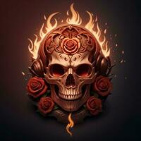 fire mascot skull head and rose, esport game logo, banner, logo. AI generated photo