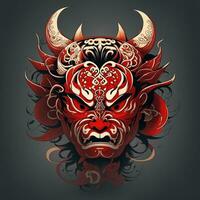 rojo japonés hannya máscara para camisetas, juegos, deportes electrónicos, etc. ai generado foto