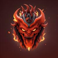 fuego diablo cabeza mascota, para camisetas, pancartas y esports juego logotipos, ai generado foto