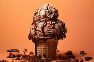 Delicious Chocolate ice cream with topping AI Generative photo