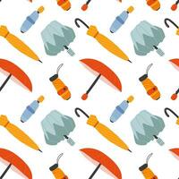 Different umbrellas seamless pattern. Cartoon style autumn umbrellas open and folded pattern on white background vector