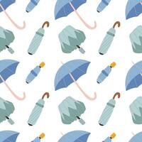 Umbrella closed and open seamless pattern. Vector autumn blue colored pattern with different umbrellas