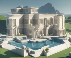 Luxurious house with ornate swimming pool, AI generated photo