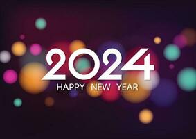 Happy new year 2024 with colorful bokeh and defocused lights style background. Vector illustration