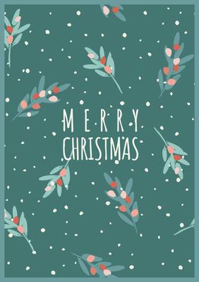 Christmas and Happy New Year illustration with with branches, leaves, berries, snowflakes. Trendy retro style. Vector design template.