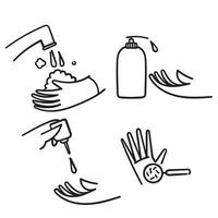 hand drawn doodle Simple Set of Washing Hands Related vector