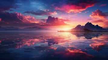 chromatic sunset mirage, digital art illustration, Generative AI photo