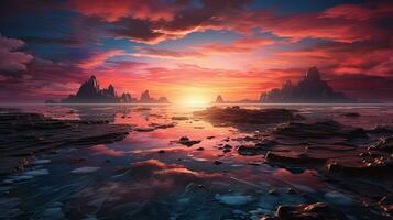chromatic sunset mirage, digital art illustration, Generative AI photo