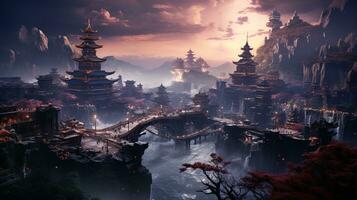 fantasy realms in chinese splendor, digital art illustration, Generative AI photo