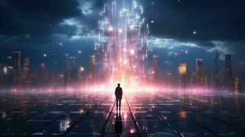 pixelated illumination, digital art illustration, Generative AI photo