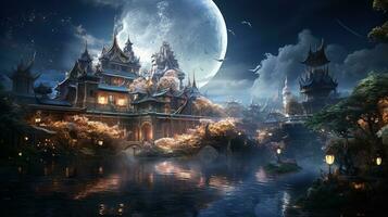 fantasy realms in chinese splendor, digital art illustration, Generative AI photo