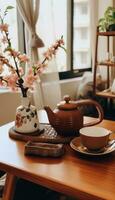 Exquisite Simple Tea Set AI generated photo