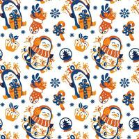 Cute penguin enjoying the Christmas routine. Seamless pattern. Vector. vector