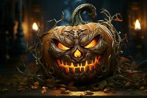 Spooky Curved Pumpkin Halloween Theme AI Generative photo