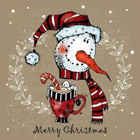 Navidad tarjeta. linda gracioso monigote de nieve con regalos. vector. vector