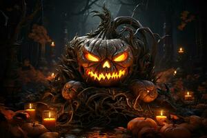 Spooky Curved Pumpkin Halloween Theme AI Generative photo