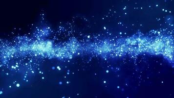 abstract achtergrond van magie deeltjes in blauw kleur, deeltjes gloed en Actie met Golf energie, mooi nevel, fee stof, naadloos lus, 4k video