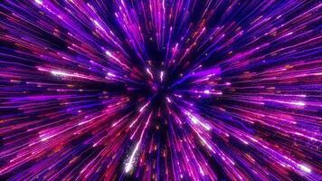 blå och lila neon flöde. hög tech abstrakt cyber bakgrund. överföra av information i cyberrymden. strålar eller rader av ljus i rörelse på hög fart. sömlös slinga 3d tolkning. video
