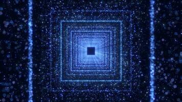 Digital tunnel of flickering particles, travel in cyberspace, futuristic data transfer concept. flight in digital technological tunnel. Square Digital 3D Big Data Tunnel with Futuristic Matrix. video