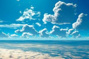 blue sky and white clouds closeup with Plane Ocean AI Generative photo