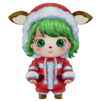 Natale chibi ragazza carino cartone animato personaggio isolato nel Santa costume acquerello stile per decorazione saluto e nuovo anno carta. png