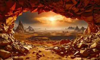 Exploring New Horizons Unveiling a 3D Desert Doorway - A Unique Startup Concept Illustrated AI Generative photo