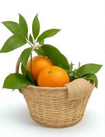 organic ripe mandarins in a basket on a white background by AI-generated photo