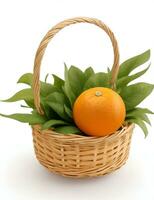 organic ripe mandarins in a basket on a white background by AI-generated photo