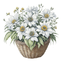 vattenfärg blomma korg design, ai genererad png