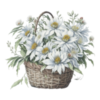 vattenfärg blomma korg design, ai genererad png