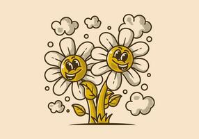 mascota personaje ilustración de un flores con contento cara vector