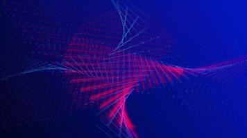 Digital background with transforming blue and red dots. Big data visualization, glowing particles video