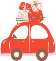 Cute Red Christmas car with gifts png