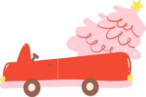 linda rojo Navidad coche con árbol png