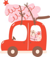 mignonne rouge Noël voiture avec pin arbre et cadeaux png