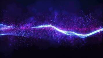 Abstract digital wave of particles with light background and sparkling energy particles of glowing waves. Cyber technology or futuristic background. seamless loop video