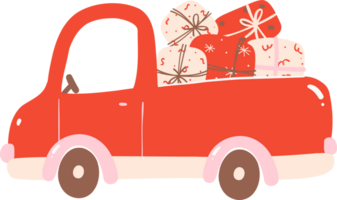 linda rojo Navidad coche con regalos png