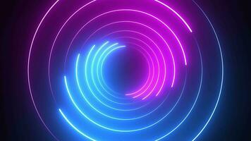 Neon round UV lamps, LED neon round lighting. Beautiful abstract round light line. Blue and pink colors. Futuristic background. fluorescent neon. Dynamic Hi-tech concept.Seamless loop. video